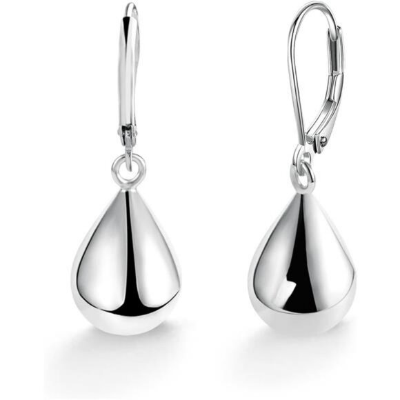 Sterling Silver Teardrop Dangle Earrings Leverback Hypoallergenic Jewelry - Picture 1 of 7